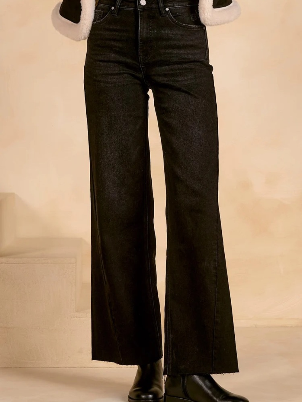 High-Rise Wide Leg Women's Jeans - Black - Picture 2 of 8